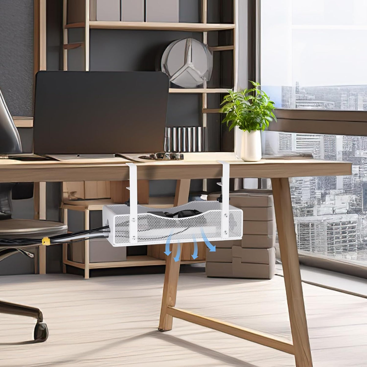 Extra Wide Under Desk Cable Management - 7inch No Drill Installation Cable Ma...
