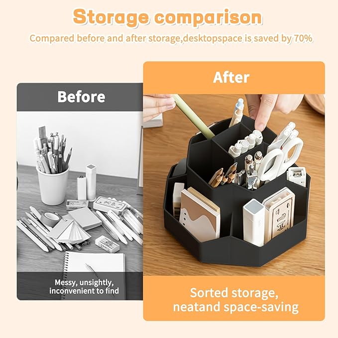 Pencil Pen Holder for Desk, 9 Slots 360 Degree Rotating Desk Organizers - Image 2
