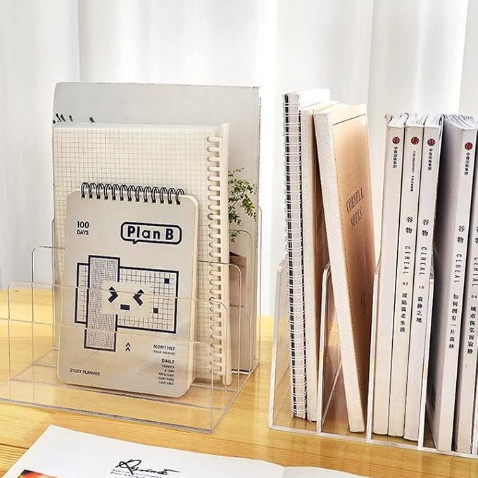 Halyuhn Acrylic File Organizer, 4Sections Clear Desk Organizer - Image 9