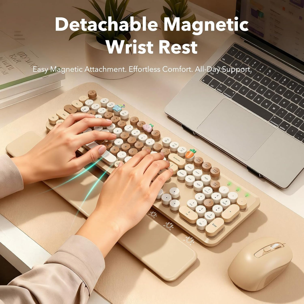 Wireless Keyboard, Round Keycaps, Retro Typewriter Keyboard with Magnetic Wri...