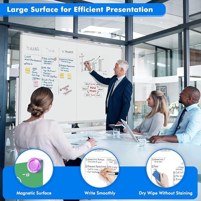 maxtek 60 x 48 Double Sided Rolling Whiteboard, Mobile Whiteboard Magnetic - Image 6