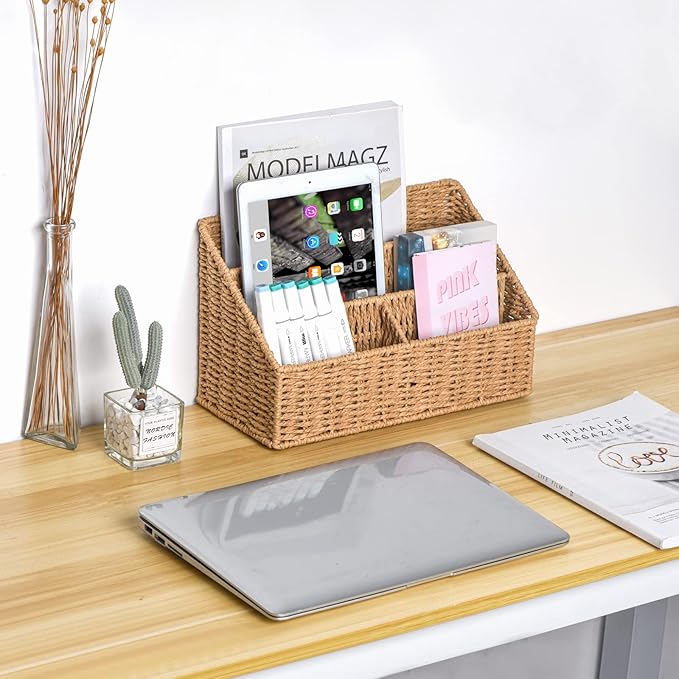 DINGTAI Woven Mail Organizer Countertop, 12 Inch Mail Organizer Basket - Image 6