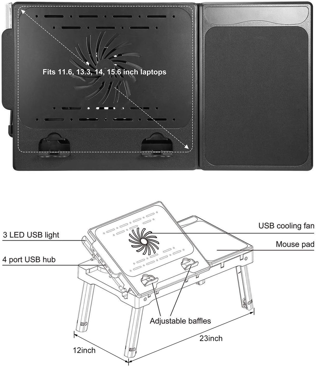 Moclever Laptop Bed Stand – Adjustable Laptop Table with Cooling Fan, Foldabl...