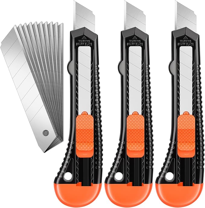 JOYUMY 3 Pack Utility Knife Box Cutter Retractable, Compact Box Knife by JOYUMY