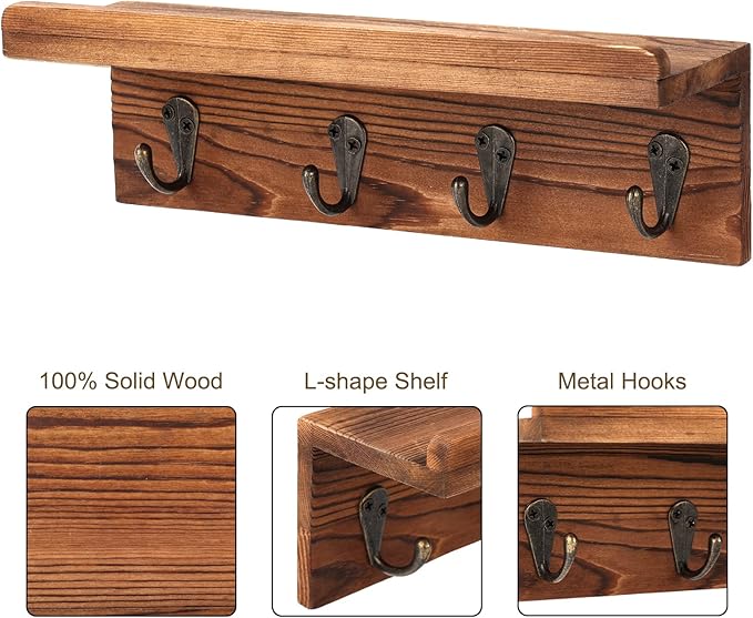 HRONRAD Rustic Key Holder for Wall, Farmhouse Wall Shelf - Image 3