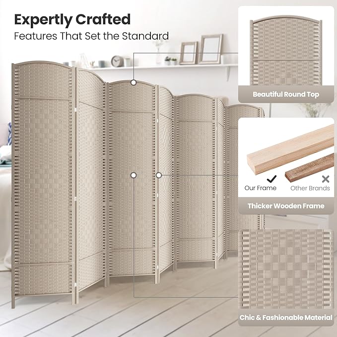 Cocosica 8 Panel Room Divider, 6Ft Folding Privacy Screen, Tall - Image 2