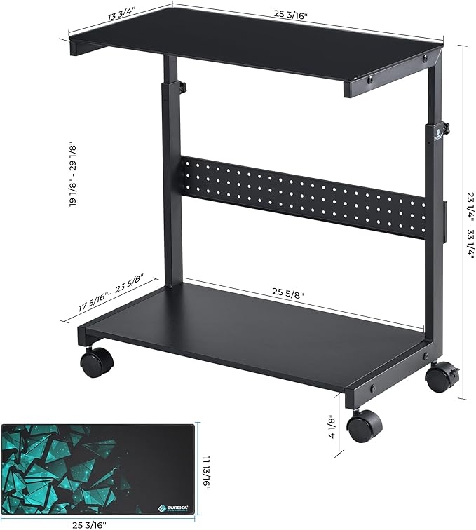 EUREKA ERGONOMIC PC Stand Computer Cart Frosted Glass, Height Adjustable Tower - Image 2