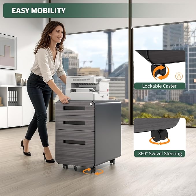TEEALUBAN 3 Drawer Mobile File Cabinet - Image 7