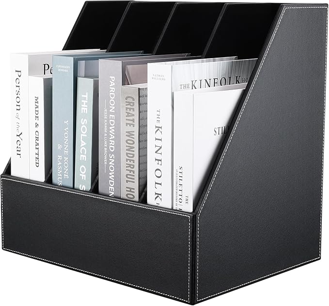 KINGFOM 4-Slot Wood Leather Document Files Holder Rack Stand Desk Files by KingfomLeatherHomeOfficeDecor