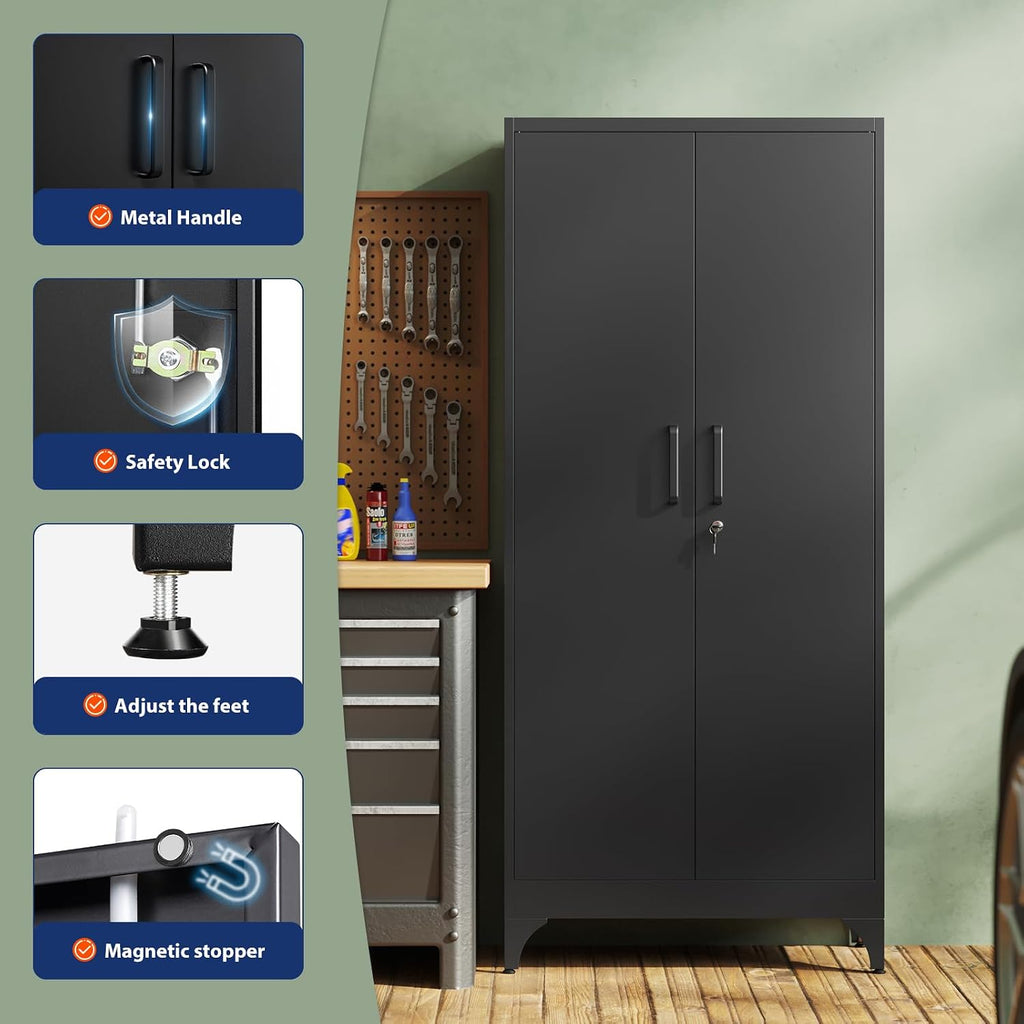 yizosh metal garage storage cabinet with 2 doors, side view