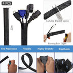 ELII 300PCS Cable Management Kit, 4 Cable Sleeve 35 Cable Clips - Image 3