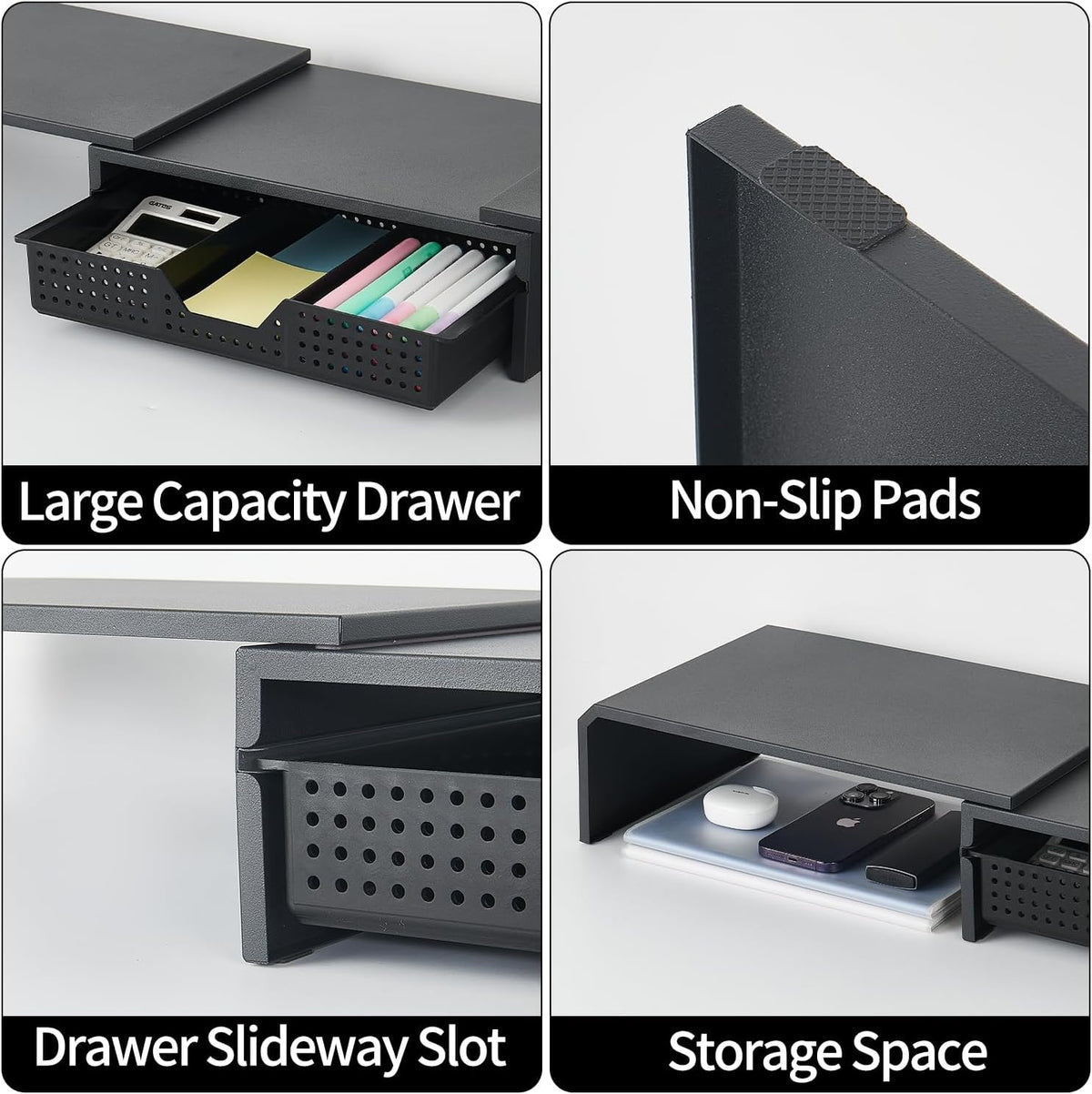 LEKETREE Dual Monitor Stand Riser with Drawer, Computer Stand for Desk, Works...