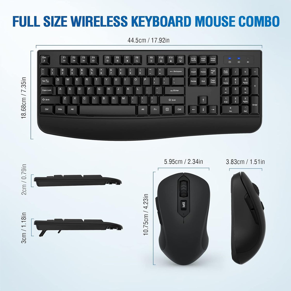 QUASIO Wireless Keyboard Mouse Combo, Windows & Mac Compatible (2 Pack)