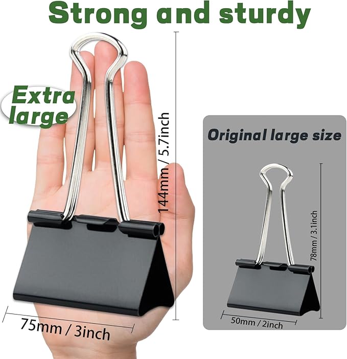TOTDTDA 3 Inch Extra Large Jumbo Binder Clips, Heavy Duty Paper Clamps - Image 2