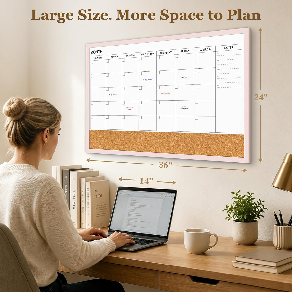 Dry Erase Calendar Whiteboard for Wall, 36'' x 24'' White Boa...