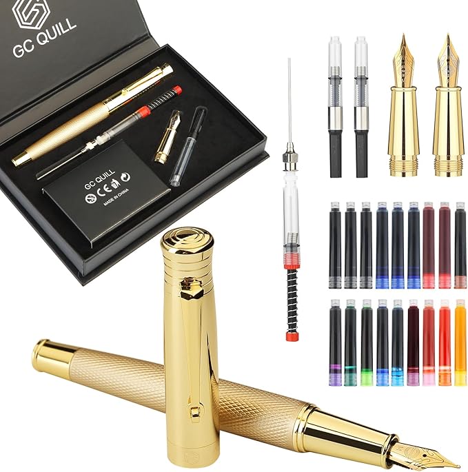 GC QUILL Fancy Fountain Pen Set – Fine and Medium Nibs, 18 Ink Cartridges by GC+QUILL