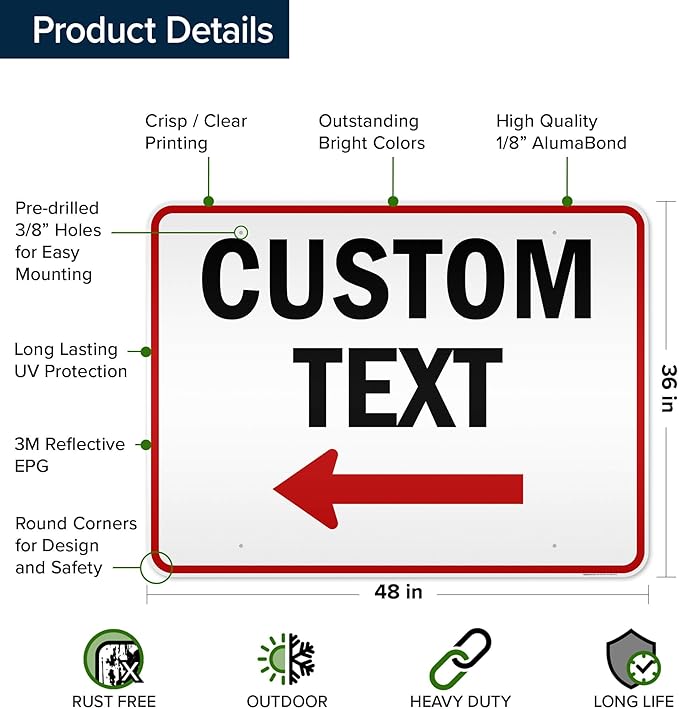 Custom Arrow, Custom Directional Sign, Left Arrow, 36x48 Inches, Reflective - Image 6