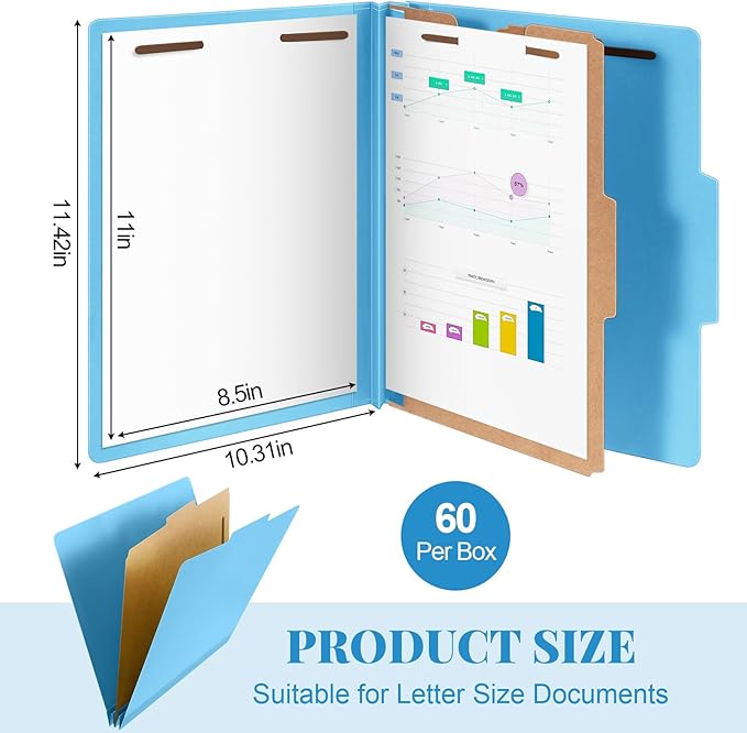 Skyygemm 60 Pcs Classification Folders Letter Size, 1 Divider Pressboard File - Image 2