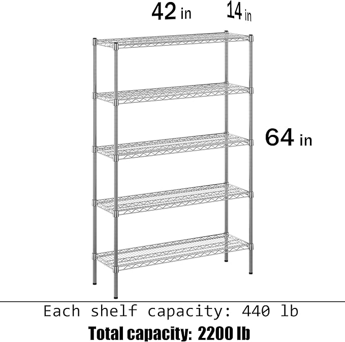 Regal Altair 14" Deep x 42" Wide x 64" Height Wire Shelving Kit | 5-Tier | NSF - Image 3