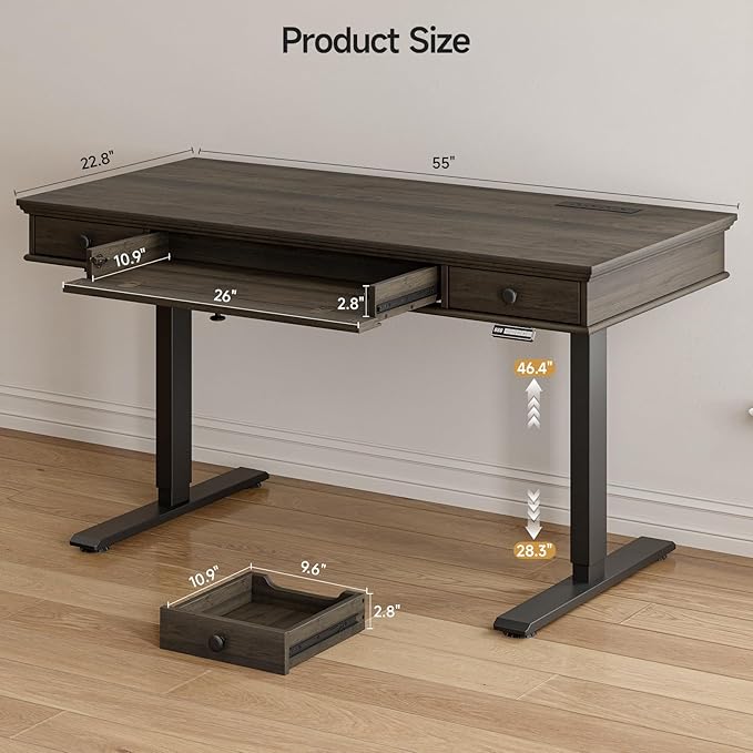 ONBRILL Standing Desk with Drawers, 55 x 23 Inch Electric Height Adjustable - Image 2