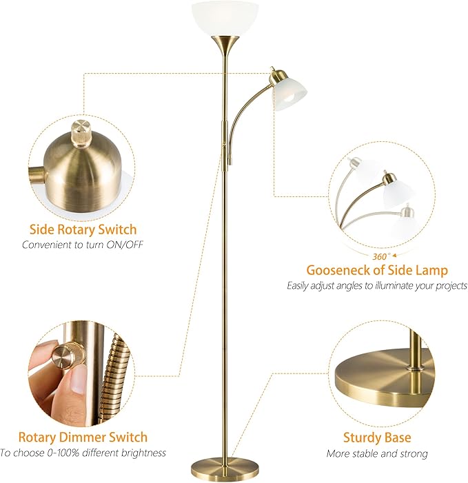Floor Lamp, Dimmable Standing lamp, Stepless Dimming Brightness, Included 9W - Image 4