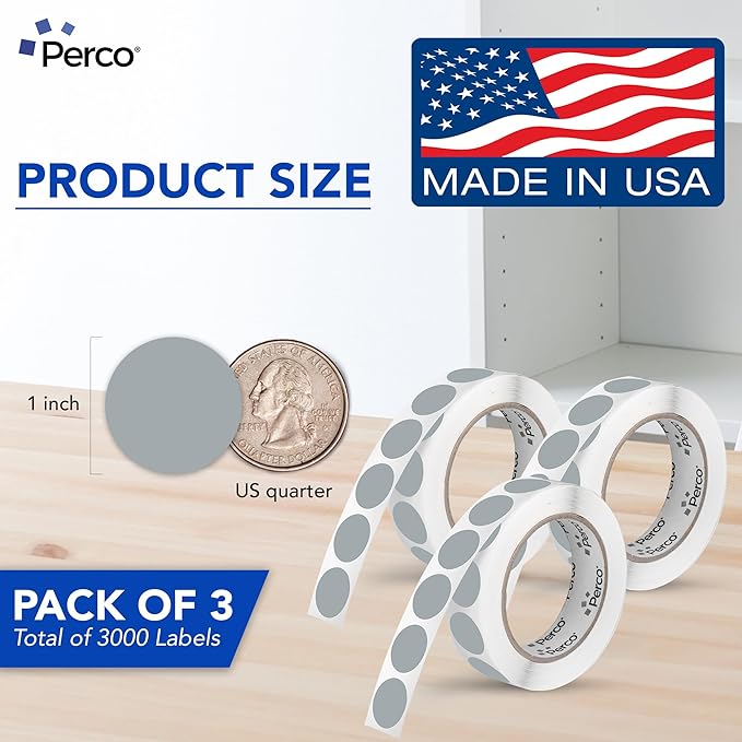 Perco Grey 1-Inch Round Circle Dot Sticker Labels - Image 2