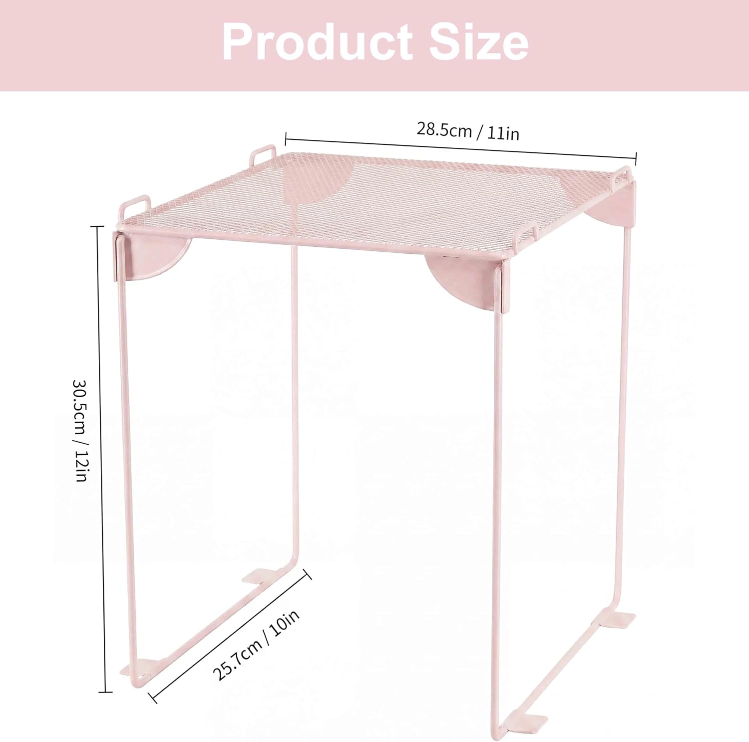 Neudeco Pack 2, Mesh Locker Shelf, Stackable Extra Tall Locker Organizer, Collapsible and Metal Build, Fits Standard Size School Locker, Suitable for Work, Kitchen, Bathroom (Pink)