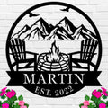 Personalized Campfire Family Name Sign, Monogram Name Camping Sign, Mountain