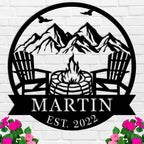 Personalized Campfire Family Name Sign, Monogram Name Camping Sign, Mountain