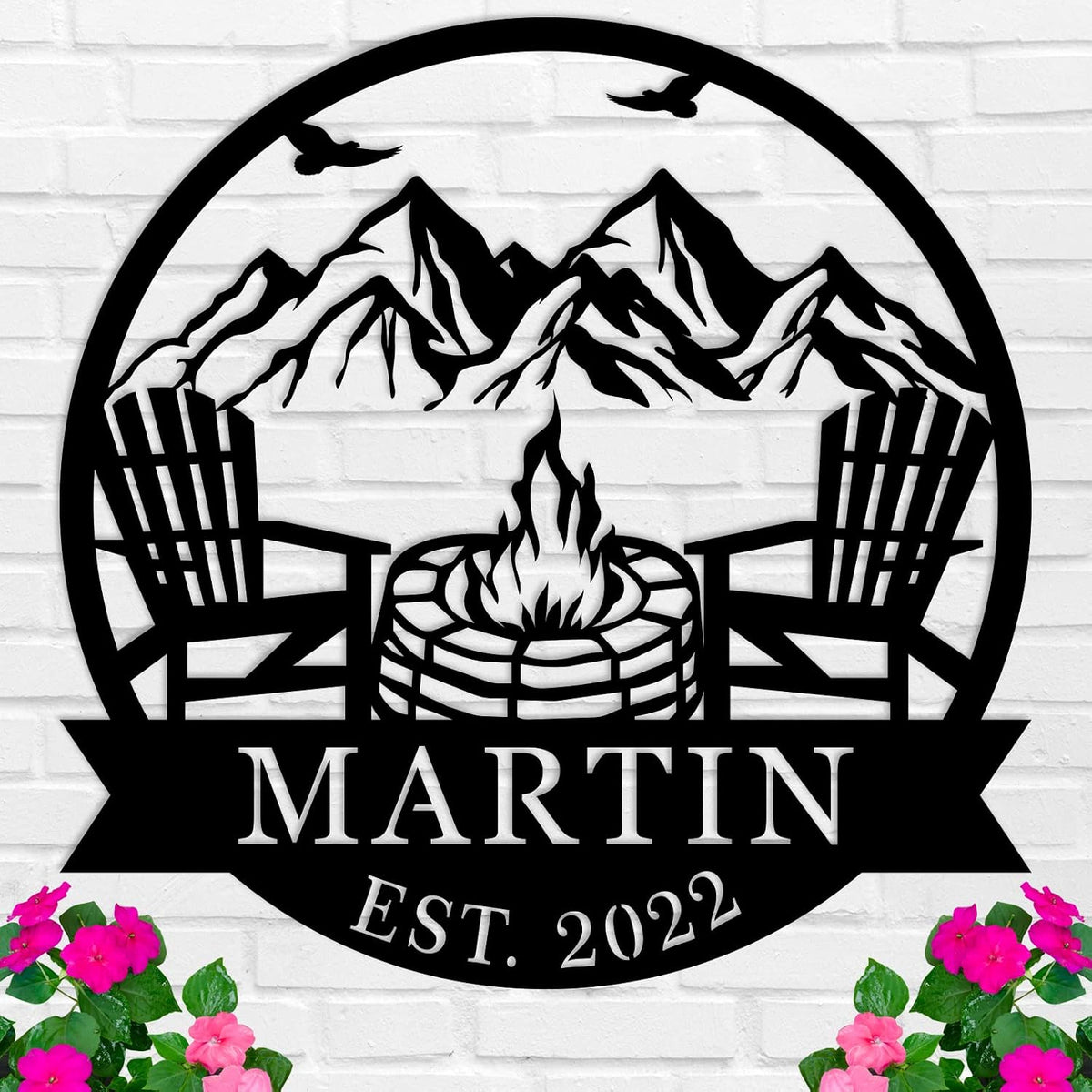 Personalized Campfire Family Name Sign, Monogram Name Camping Sign, Mountain