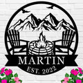 Personalized Campfire Family Name Sign, Monogram Name Camping Sign, Mountain by HRZSIGNFC