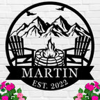 Personalized Campfire Family Name Sign, Monogram Name Camping Sign, Mountain by HRZSIGNFC