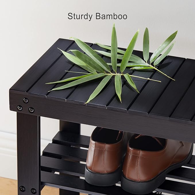 Pipishell Bamboo Shoe Rack Bench, 3 Tier Sturdy Shoe Organizer, Storage Shoe - Image 6