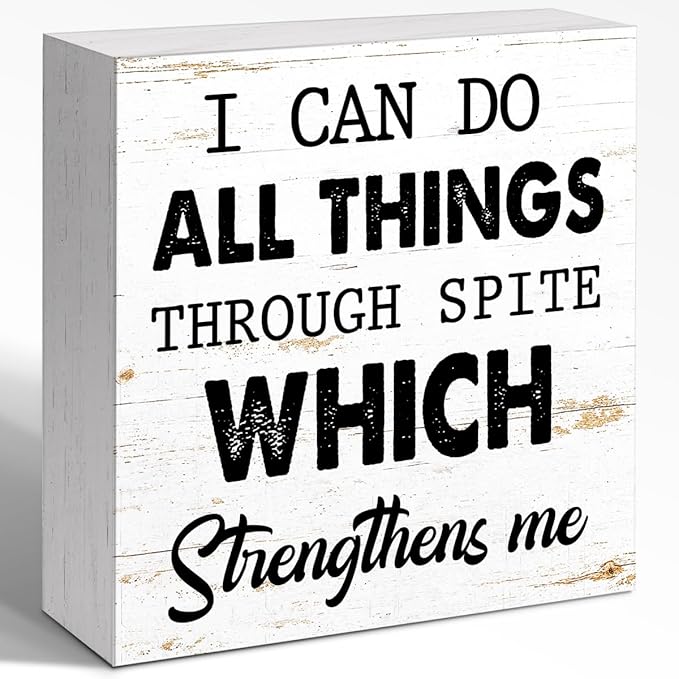 WUZYOU I Can Do All Things Through Desk Sign Wood Block Decor, Inspirational by WUZYOU