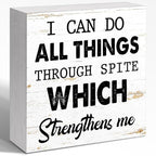 WUZYOU I Can Do All Things Through Desk Sign Wood Block Decor, Inspirational by WUZYOU