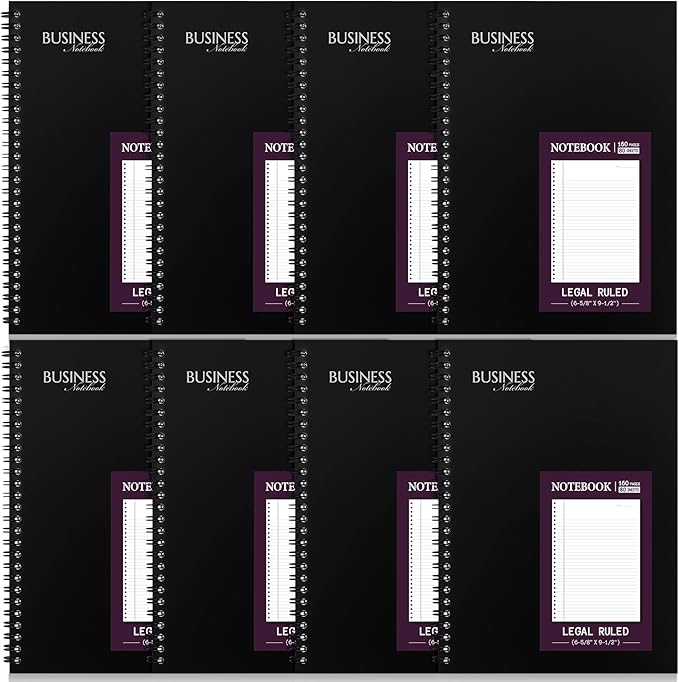 Resurhang 8 Pack Wirebound Business Notebook Legal Ruled Spiral Notebook 6-5/8" by Resurhang