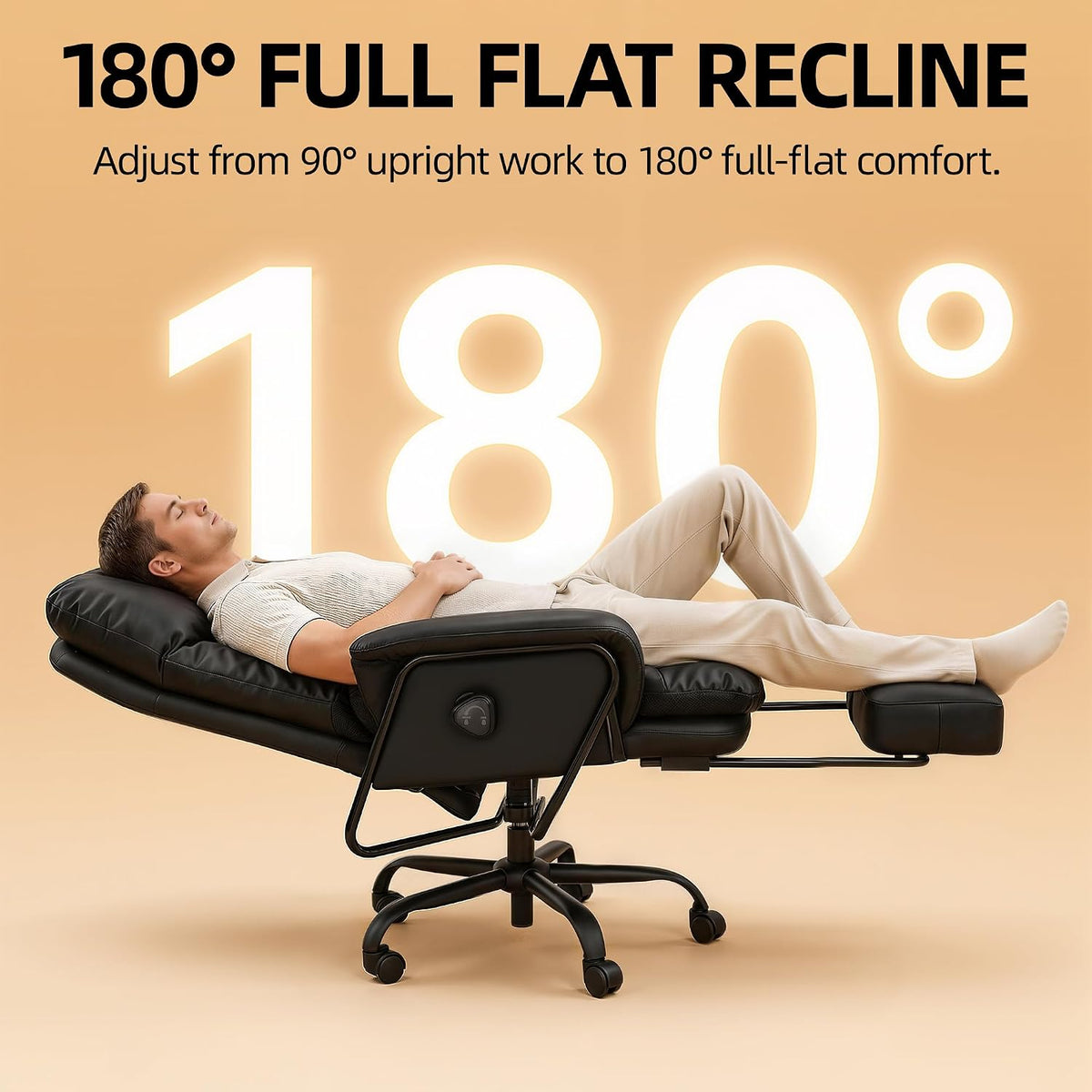 180° Reclining Office Chair with Footrest, PU Leather, Black