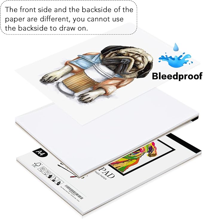 Bianyo Bleedproof Marker Paper Pad, 50 Sheets, 18 LB / 70 GSM, Glue-Bound - Image 3