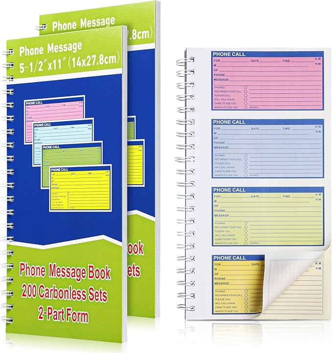 Sinmoe 2 Pcs Spiral Bound Phone Message Book by Sinmoe