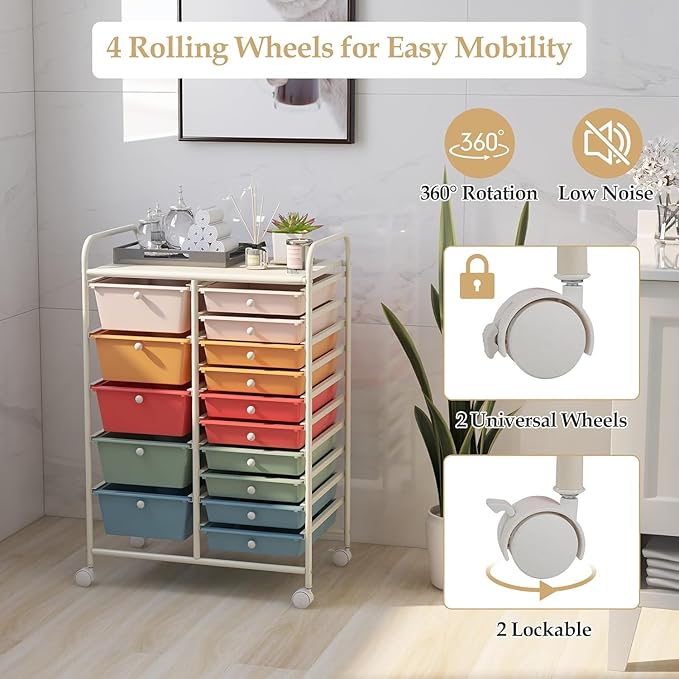 LDAILY 15 Drawer Rolling Storage Cart, Rolling Cart - Image 6