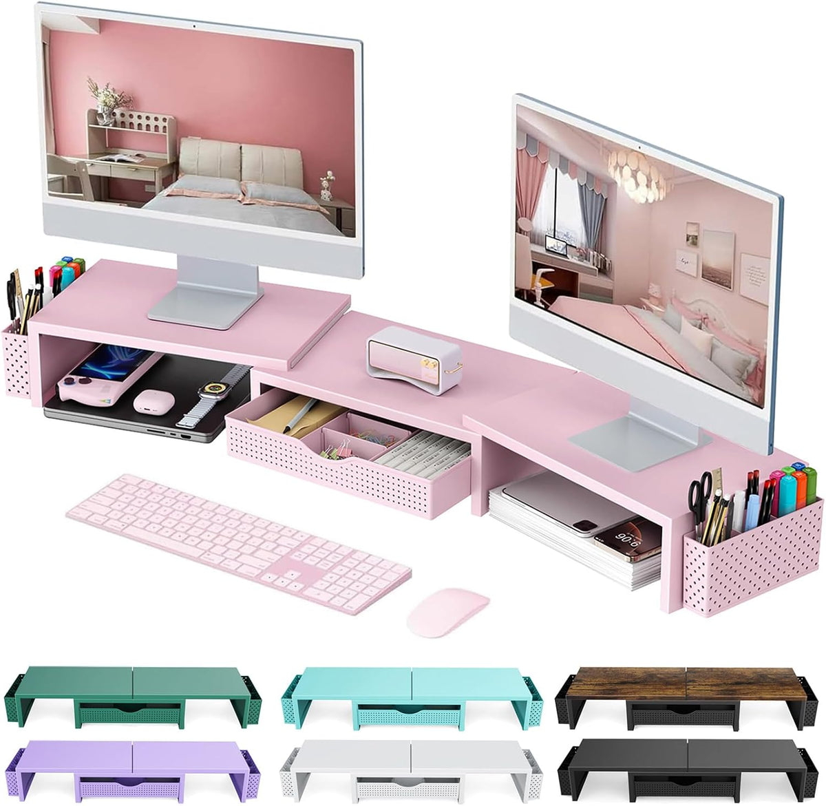 gianotter dual monitor stand riser with drawer and, main product view