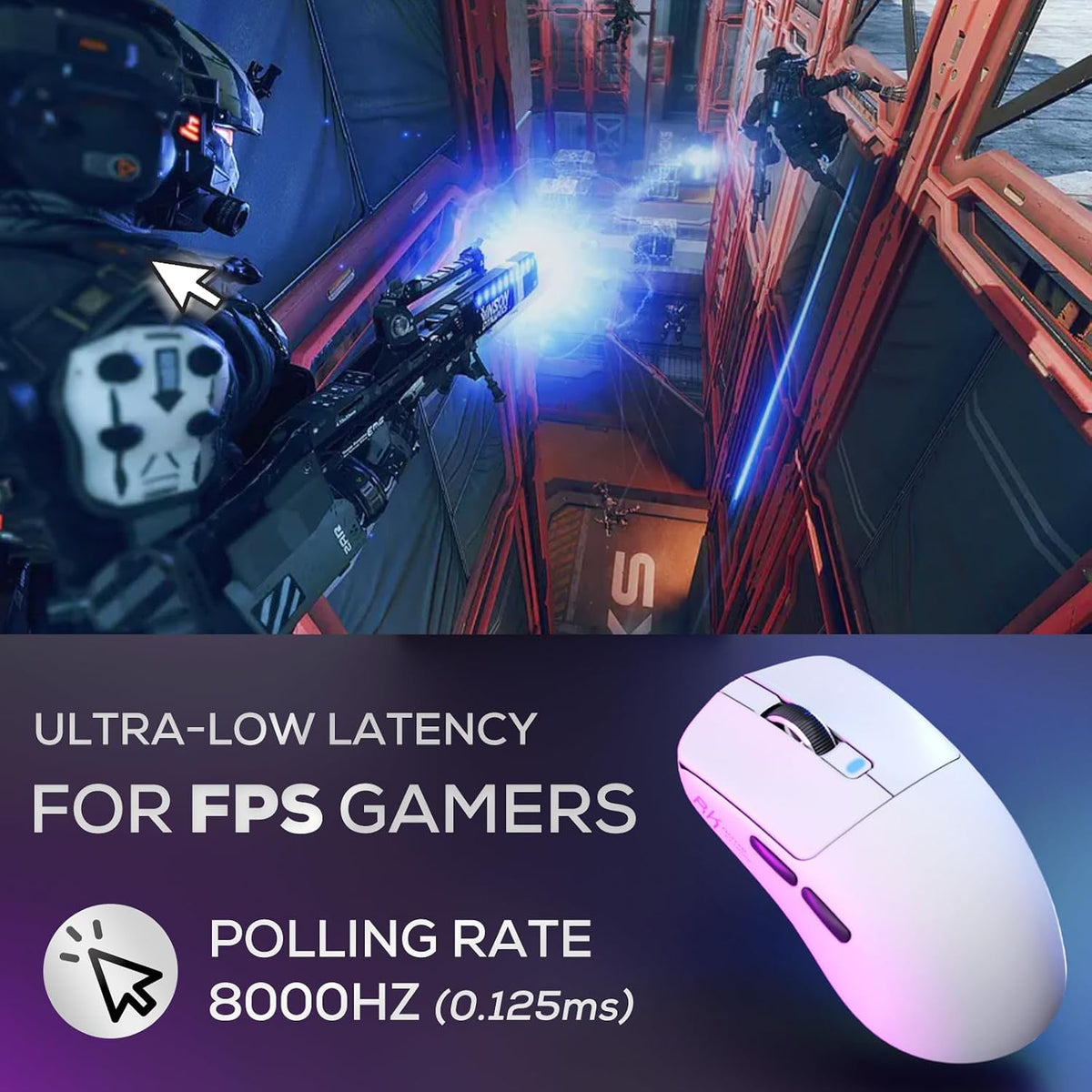 RK ROYAL KLUDGE M3 Wireless Gaming Mouse with 47g Ultra-Lightweight, White