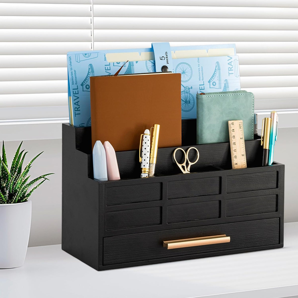Desk Organizer with Drawer, Countertop Bill Mail Organizer and File Storage