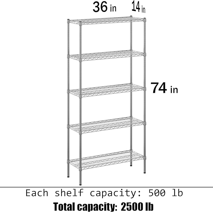 Regal Altair 14" Deep x 36" Wide x 74" Height Wire Shelving Kit | 5-Tier | NSF - Image 3