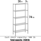 Regal Altair 14" Deep x 36" Wide x 74" Height Wire Shelving Kit | 5-Tier | NSF - Image 3