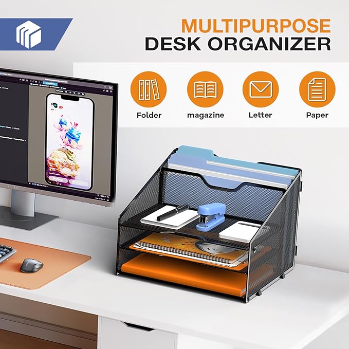 GAWERK Letter Tray Organizer, Mesh Desk File Organizer - Image 4
