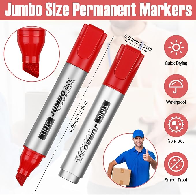 Fuutreo 32 Pcs Jumbo Permanent Markers Bulk Large Chisel Tip Permanent Markers - Image 2