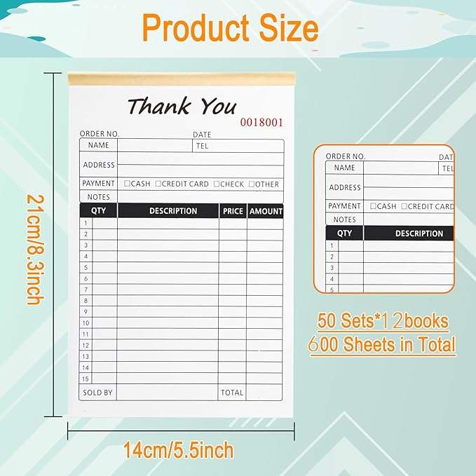Receipt Book with Cardboard 2-Part Carbonless, Order Forms - Image 2