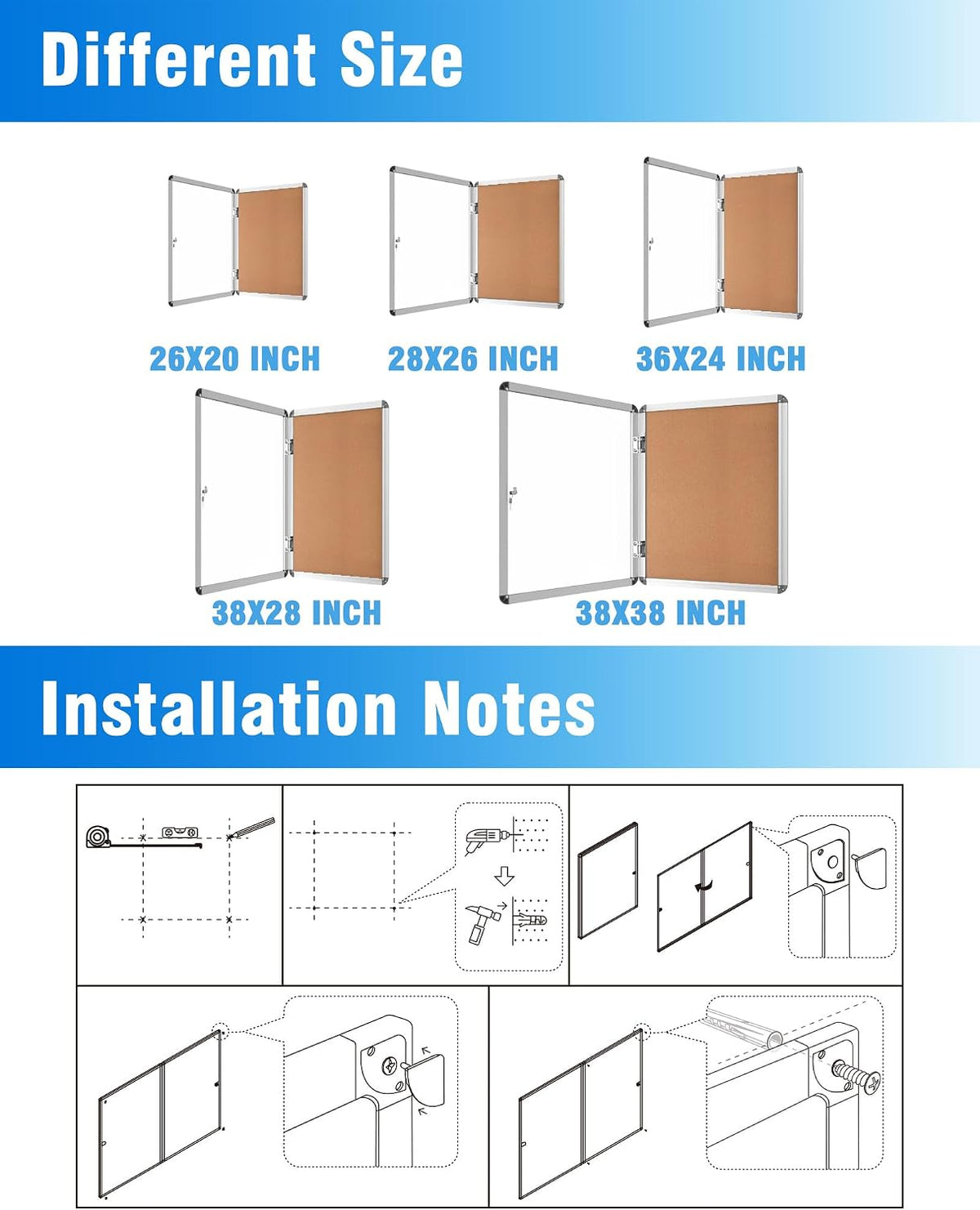 Mifuro 2 Pack 36"x24" Enclosed Bulletin Board, Lockable Weather-Res...