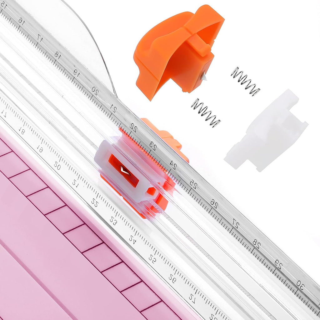 Firbon A4 Paper Cutter, 12 Inch Paper Trimmer with Extened Ruler, Pink | 12 Sheet Capacity | CM & Inch Scale | Spring-Loaded Safe Blade | Cuts Cardstock, Vinyl, Coupons, Labels & Scrapbooking Crafts